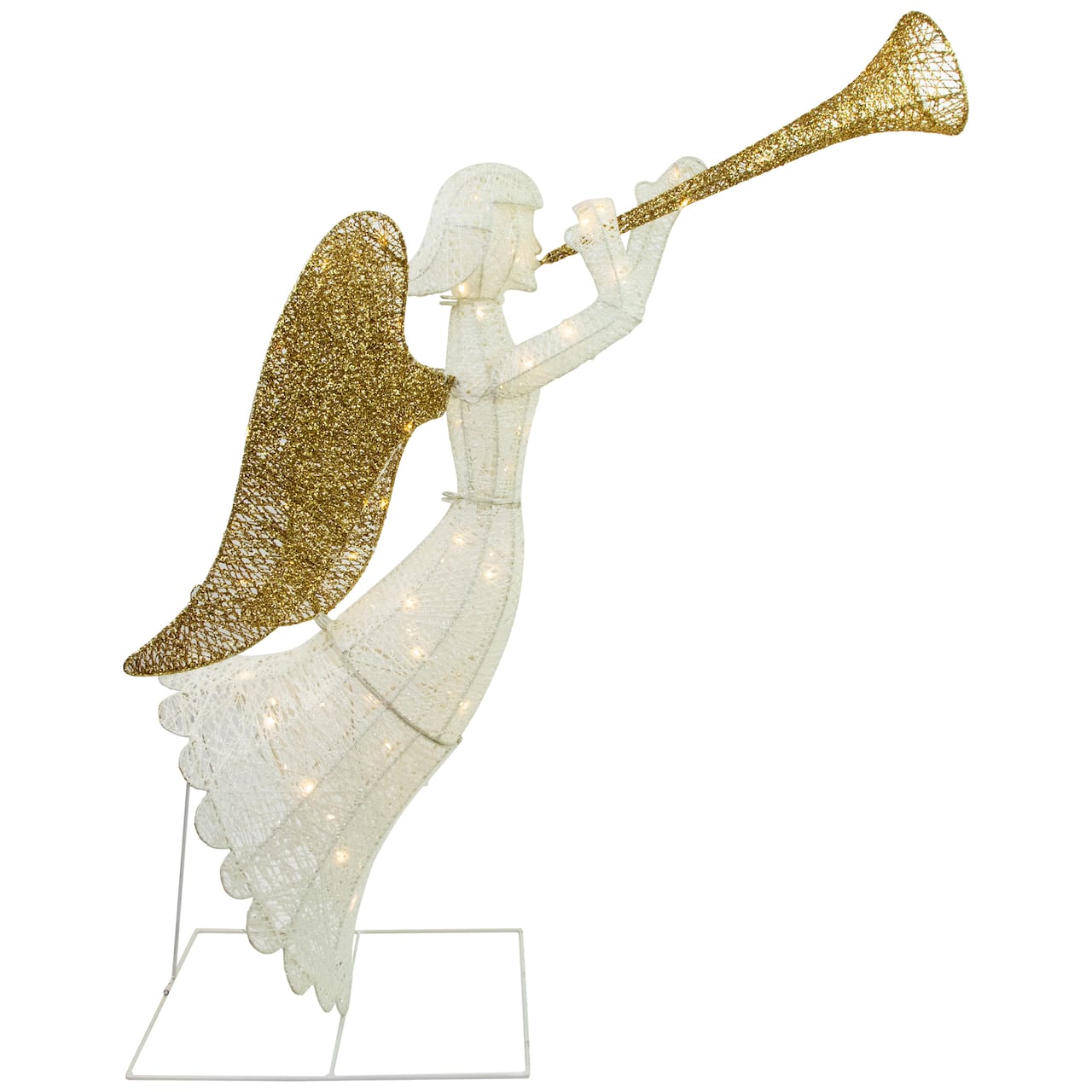 48" Silver & Gold Lighted Glittered Trumpeting Angel Outdoor Christmas Décor